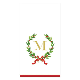 Caspari Christmas Laurel Wreath Single Initial Paper Guest Towel Napkins - 15 Per Package M 14150G.M