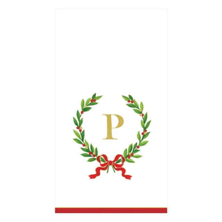 Caspari Christmas Laurel Wreath Single Initial Paper Guest Towel Napkins - 15 Per Package P 14150G.P