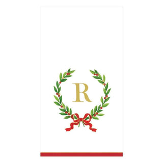 Caspari Christmas Laurel Wreath Single Initial Paper Guest Towel Napkins - 15 Per Package R 14150G.R