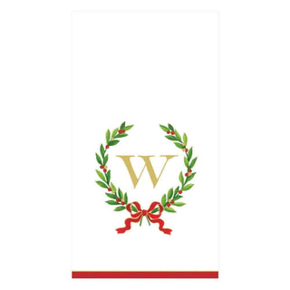 Caspari Christmas Laurel Wreath Single Initial Paper Guest Towel Napkins - 15 Per Package W 14150G.W