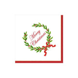 Caspari Merry Christmas Laurel Wreath Paper Cocktail Napkins - 20 Per Package 14151C