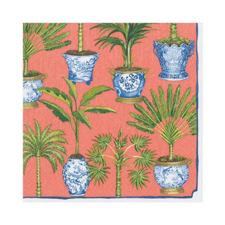 Caspari Potted Palms Paper Luncheon Napkins in Coral - 20 Per Package 14401L