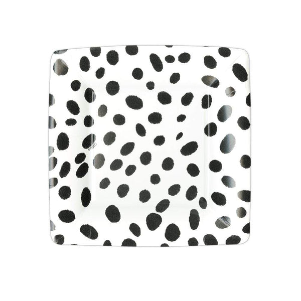 Caspari Spots Square Paper Salad & Dessert Plates in Black, Pack of 8