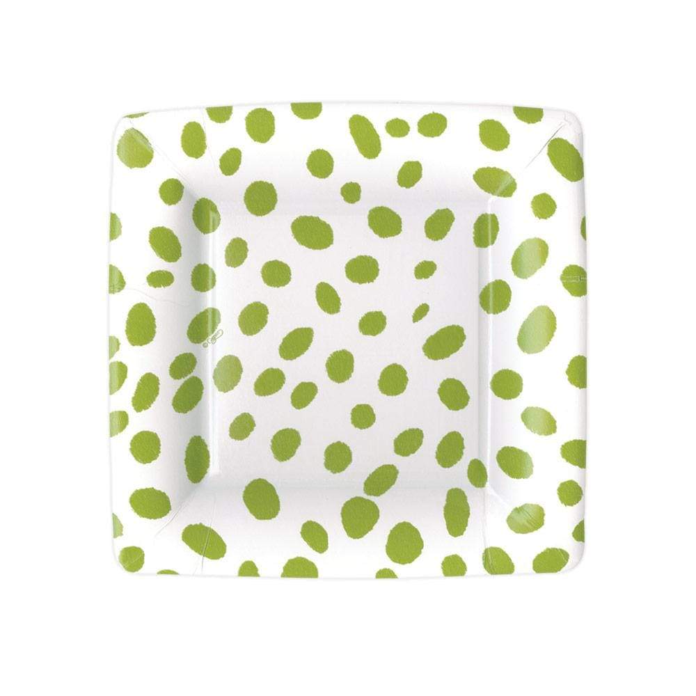 Caspari Spots Square Paper Salad & Dessert Plates in Green - 8 Per Package 14591SP