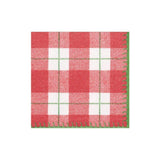 Caspari Plaid Check Paper Linen Cocktail Napkins in Red - 15 Per Package 14800CG