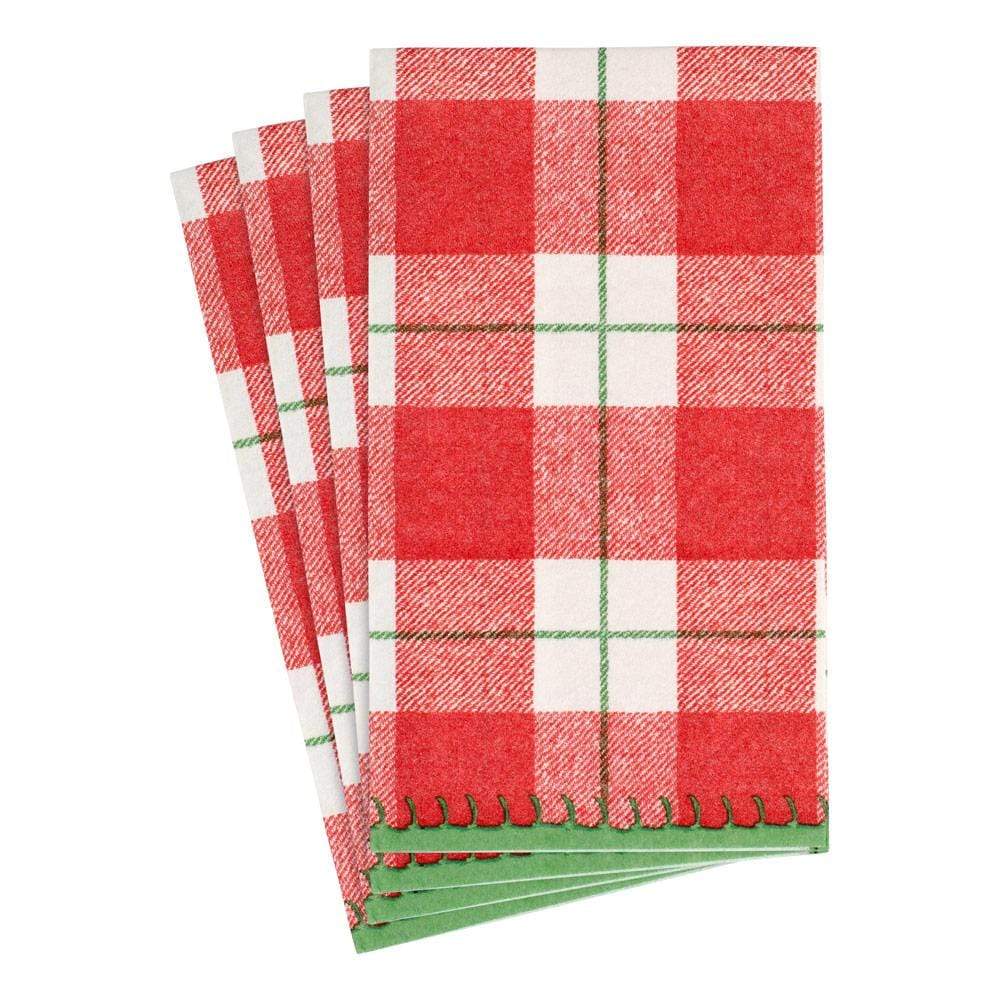 Caspari Plaid Check Paper Linen Guest Towel Napkins in Red - 12 Per Package 14800GG