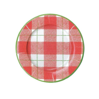 Caspari Plaid Check Paper Salad & Dessert Plates in Red - 8 Per Package 14800SP