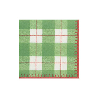 Caspari Plaid Check Paper Linen Cocktail Napkins in Green - 15 Per Package 14801CG