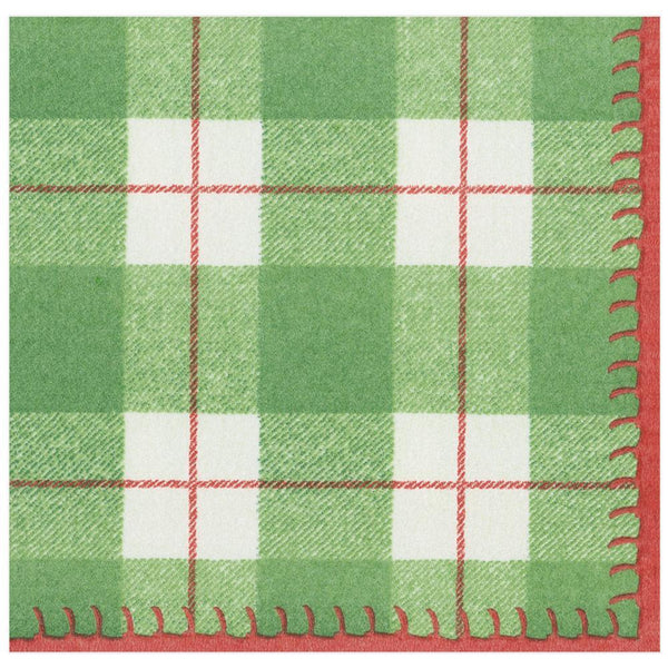 Christmas Cloth Dinner Napkins - Red Green Tartan Plaid & Holly