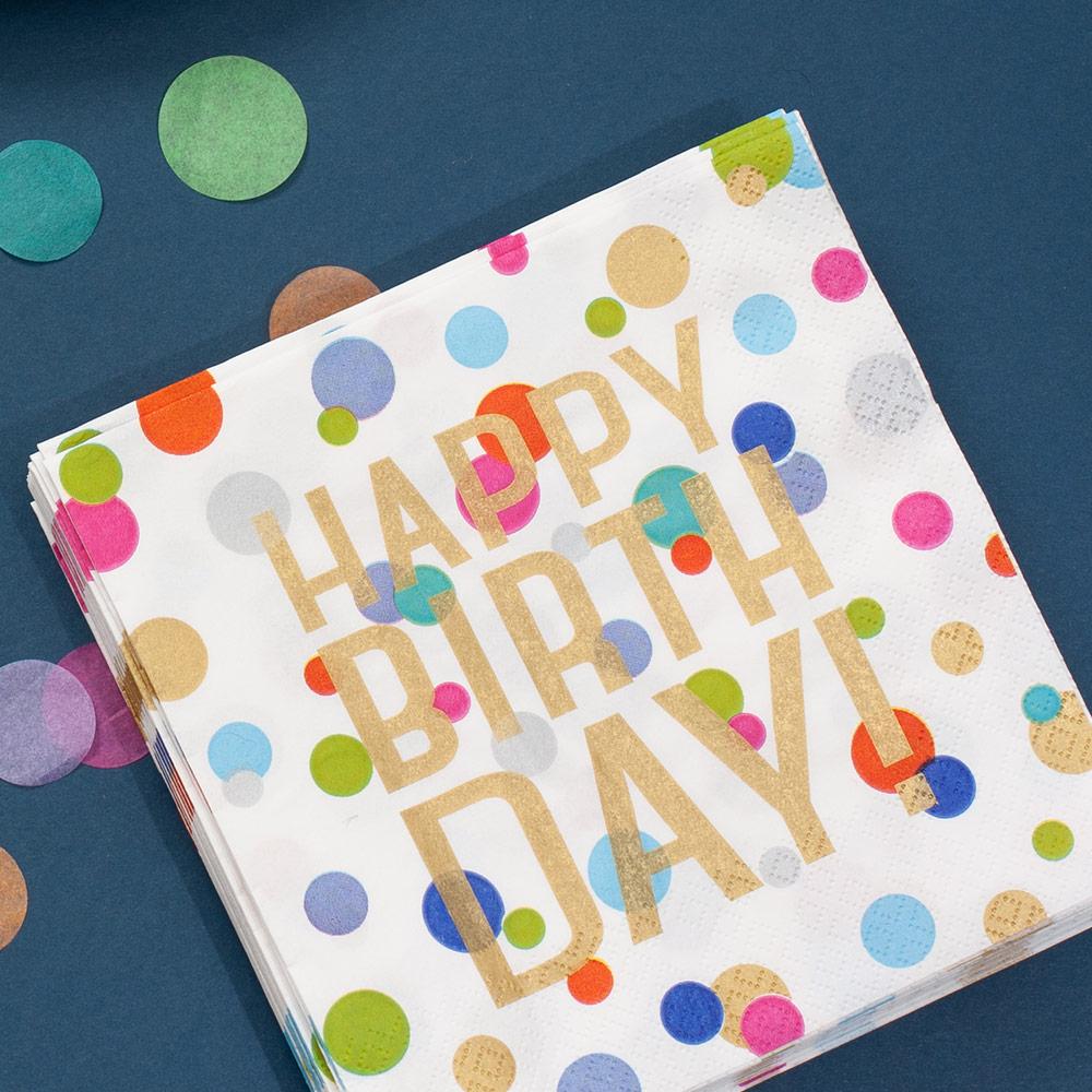 Caspari Happy Birthday Confetti Paper Luncheon Napkins - 20 Per Package 15080L