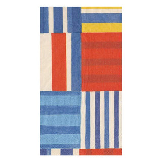 Caspari Striped Patchwork Paper Guest Towel Napkins in Blue - 15 Per Package 15280G
