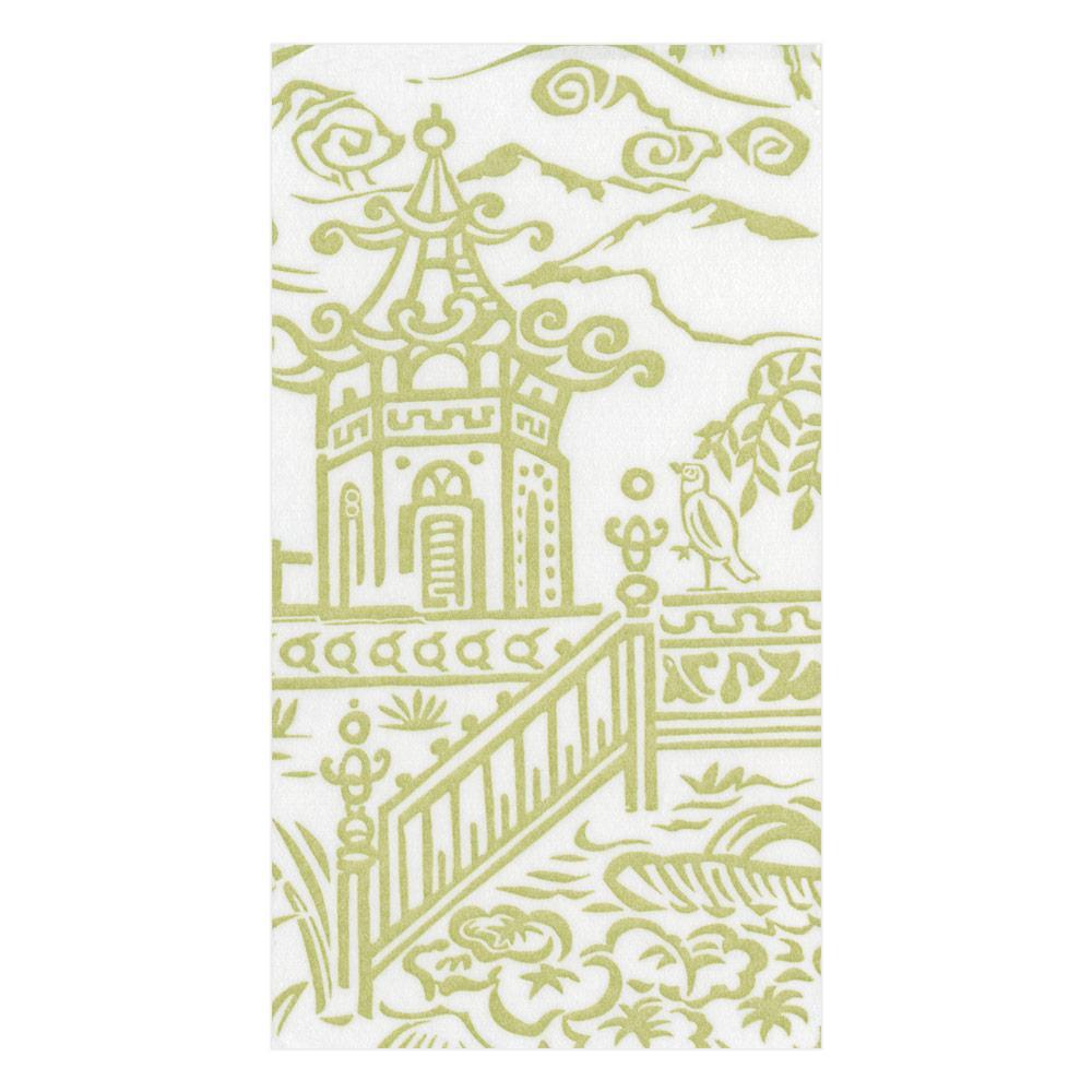 Caspari Pagoda Toile Paper Linen Guest Towel Napkins in Green - 12 Per Package 15341GG