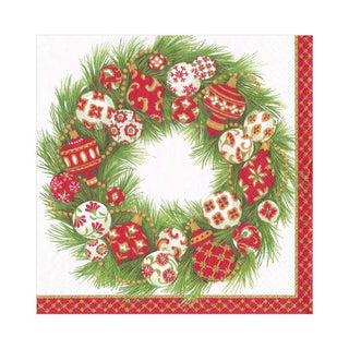 Caspari Ornament Wreath Paper Luncheon Napkins - 20 Per Package 15390L