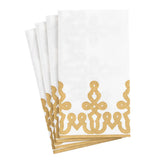 Caspari Dessin Passementerie Paper Linen Guest Towel Napkins in Gold - 12 Per Package 15640GG