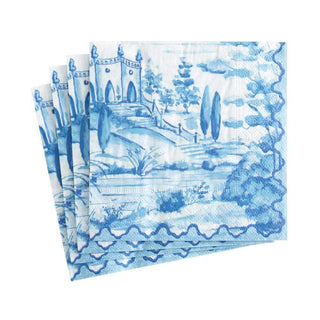 Caspari Tuscan Toile Boxed Paper Cocktail Napkins in Blue - 40 Per Box 15770B