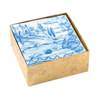 Caspari Tuscan Toile Boxed Paper Cocktail Napkins in Blue - 40 Per Box 15770B