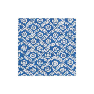 Caspari Domino Paper Floral Cross Brace Paper Cocktail Napkins in Blue - 20 Per Package 16022C