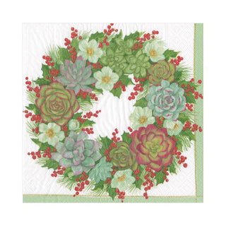 Caspari Succulent Wreath Paper Luncheon Napkins - 20 Per Package 16080L