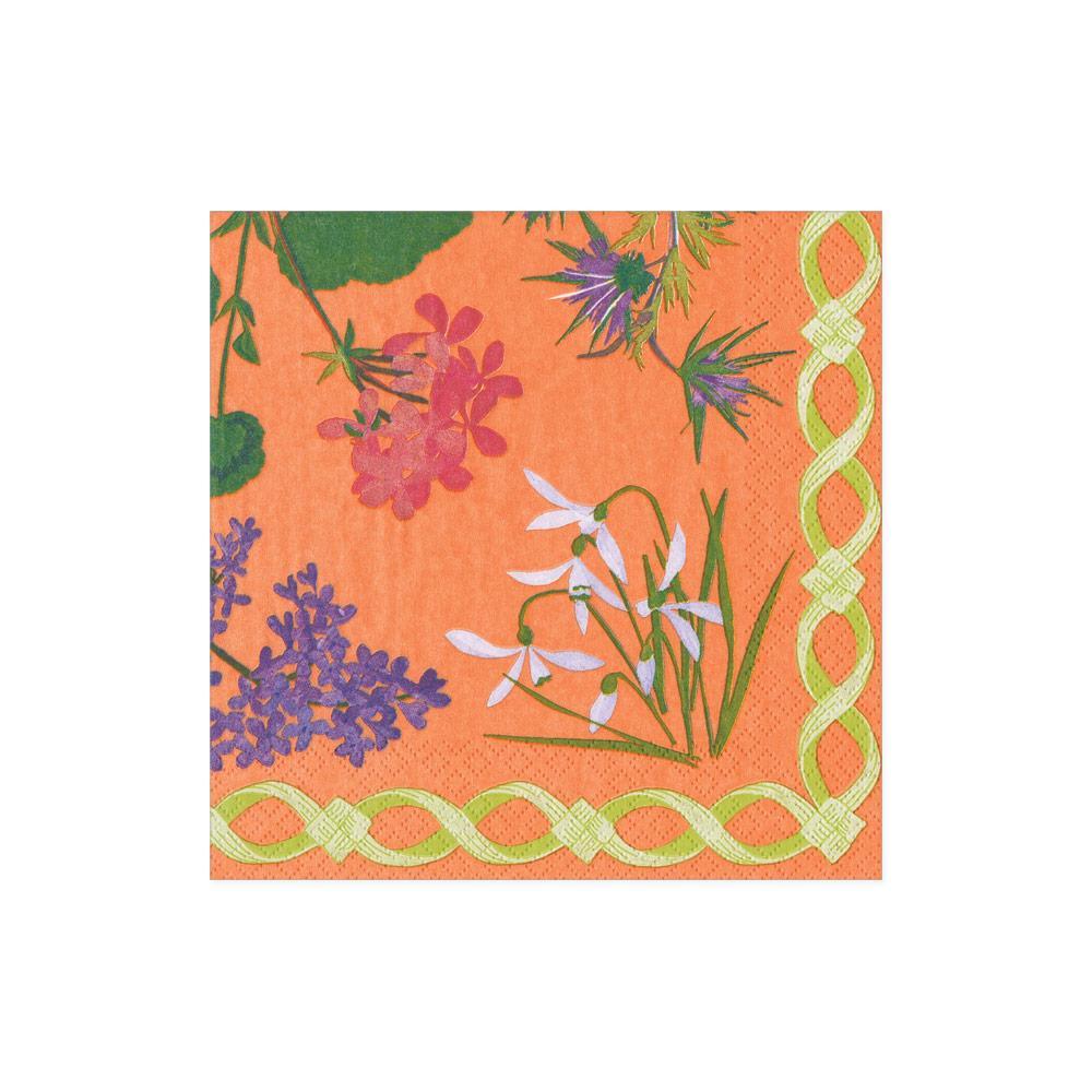 Caspari Mary Delany Flower Mosaics Paper Cocktail Napkins in Melon - 20 Per Package 16412C