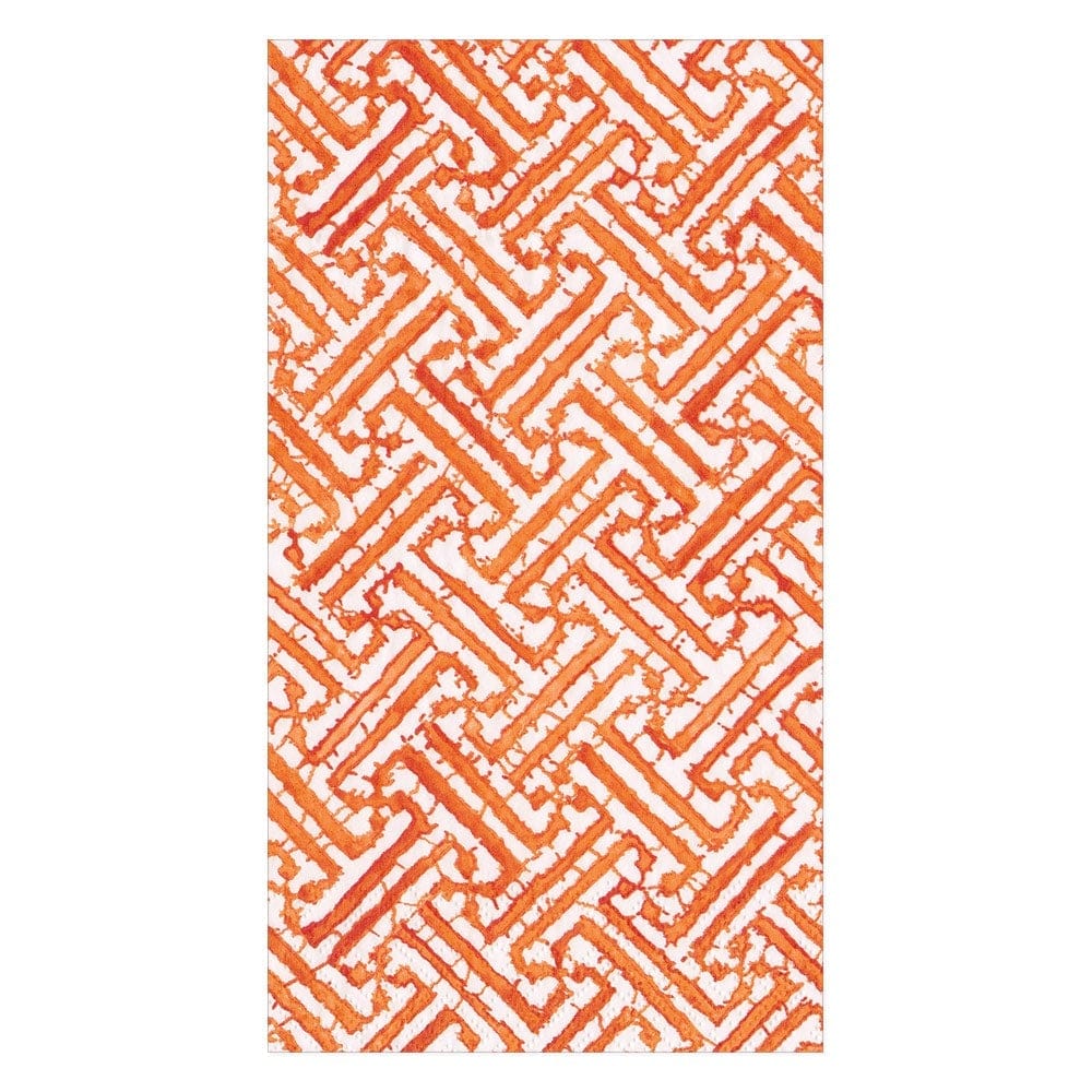 Caspari Fretwork Paper Guest Towel Napkins in Orange - 15 Per Package 16452G