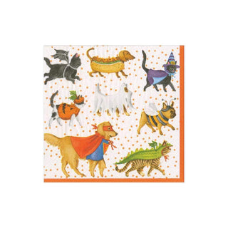 Caspari Pets in Costume Boxed Paper Cocktail Napkins - 40 Per Box 16560B