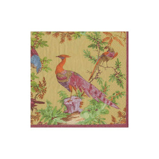 Caspari Chelsea Birds Boxed Paper Cocktail Napkins in Gold - 40 Per Box 16580B