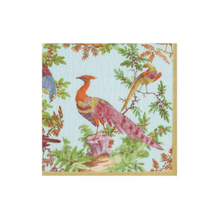 Caspari Chelsea Birds Boxed Paper Cocktail Napkins in Celadon - 40 Per Box 16581B