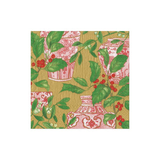 Caspari Holly and Porcelain Boxed Paper Cocktail Napkins - 40 Per Box 16600B