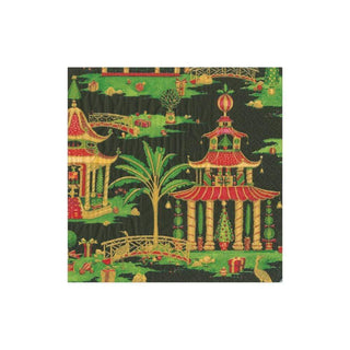 Caspari Christmas Pagodas Boxed Paper Cocktail Napkins in Black - 40 Per Box 16611B