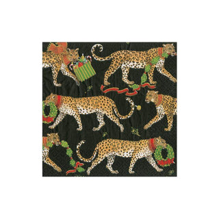 Caspari Christmas Leopards Boxed Paper Cocktail Napkins in Black - 40 Per Box 16621B