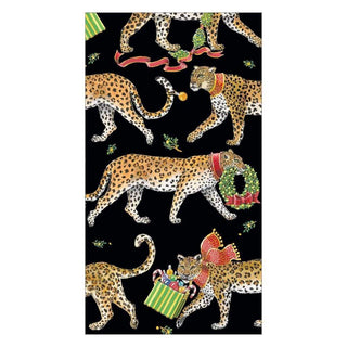 Caspari Christmas Leopards Paper Guest Towel Napkins in Black - 15 Per Package 16621G