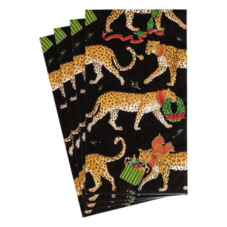 Caspari Christmas Leopards Paper Guest Towel Napkins in Black - 15 Per Package 16621G