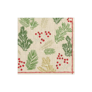 Caspari Sprigs and Berries Boxed Paper Cocktail Napkins in Linen - 40 Per Box 16690B