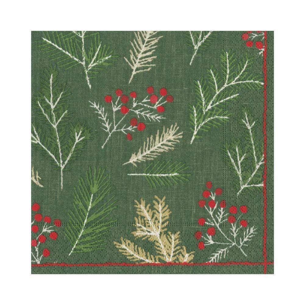 Caspari Sprigs and Berries Paper Luncheon Napkins in Evergreen - 20 Per Package 16691L