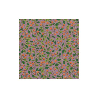 Caspari Berries and Leaves Boxed Paper Cocktail Napkins in Soft Plum - 40 Per Box 16701B
