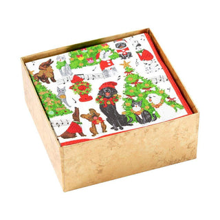 Caspari Caroling Pets Boxed Paper Cocktail Napkins - 40 Per Box 16770B