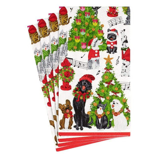 Caspari Caroling Pets Paper Guest Towel Napkins - 15 Per Package 16770G