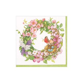 Caspari Spring Wreath Boxed Paper Cocktail Napkins - 40 Per Box 16860B