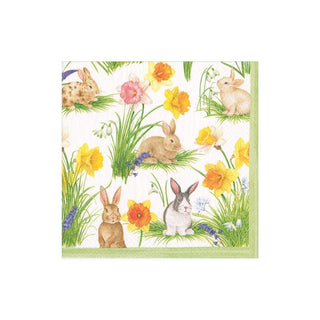 Caspari Bunnies and Daffodils Boxed Paper Cocktail Napkins - 40 Per Box 16870B