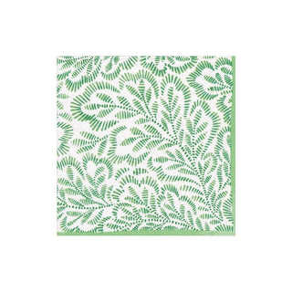 Caspari Block Print Leaves Boxed Paper Cocktail Napkins in Green - 40 Per Box 16981B