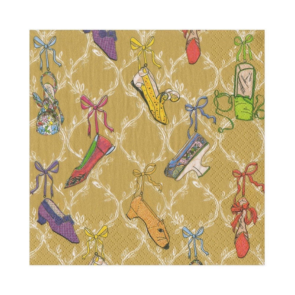 Caspari A History of Shoes Paper Luncheon Napkins in Gold - 20 Per Package 17010L