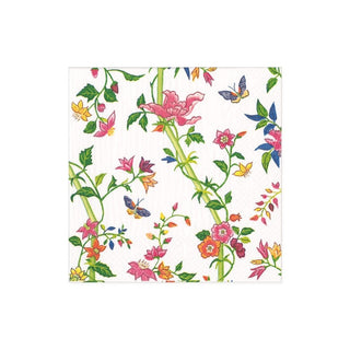 Caspari Sprigged Silk Boxed Paper Cocktail Napkins in White - 40 Per Box 17020B
