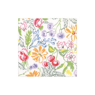 Caspari Cerise Floral Boxed Paper Cocktail Napkins - 40 Per Box 17040B