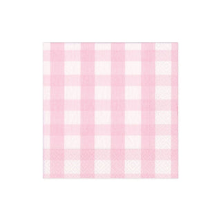 Caspari Gingham Boxed Paper Cocktail Napkins in Pink - 40 Per Box 17073B