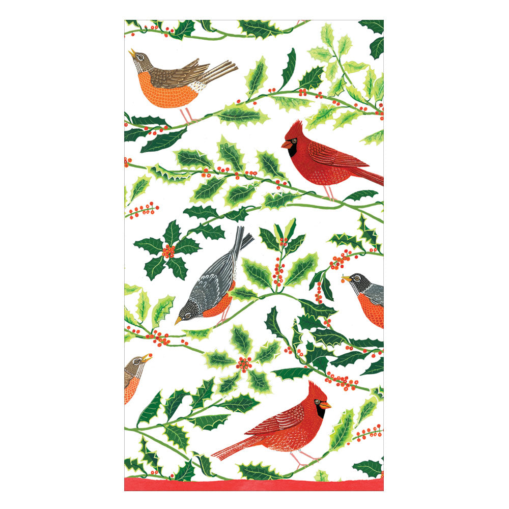 Songbirds and Holly Paper Guest Towel Napkins in White - 15 Per Package 17160G