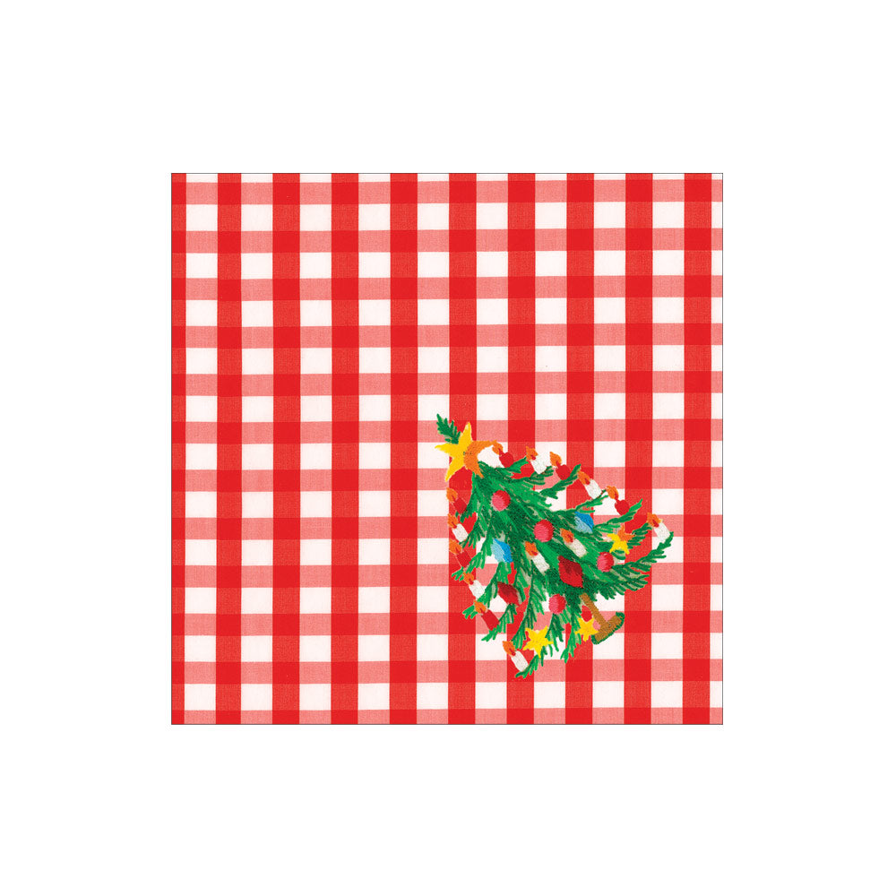 Christmas Tree Gingham Paper Cocktail Napkins - 20 Per Package 17170C
