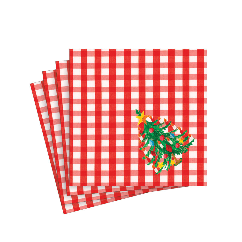 Christmas Tree Gingham Paper Cocktail Napkins - 20 Per Package 17170C