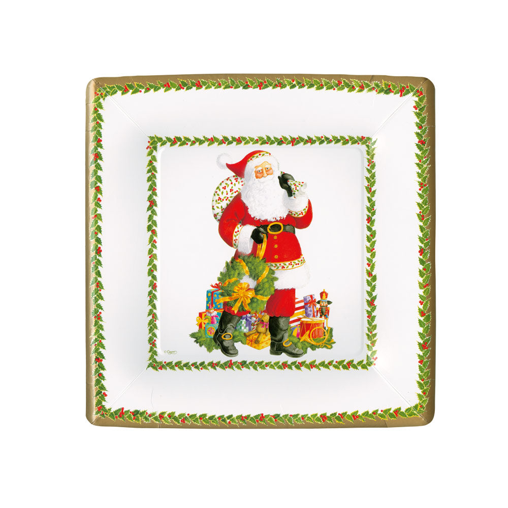 Jolly St. Nick Square Paper Salad & Dessert Plates - 8 Per Package 17180SP