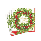Holly and Berry Wreath Merry Christmas Paper Cocktail Napkins - 20 Per Package 17190C