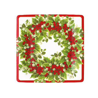 Holly and Berry Wreath Paper Salad & Dessert Plates - 8 Per Package 17191SP